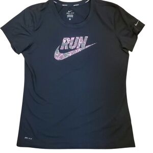 Nike Women's Black Tee with Pink Logo